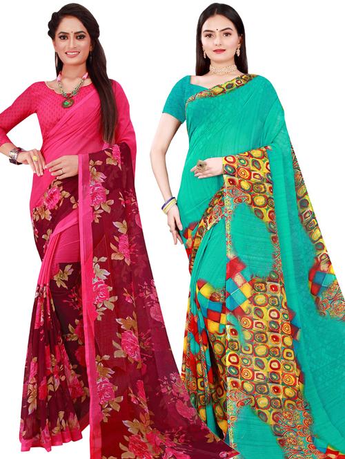women pack of 2 casual wear combo sarees with blouse - 21456547 - Very Small Image - 1