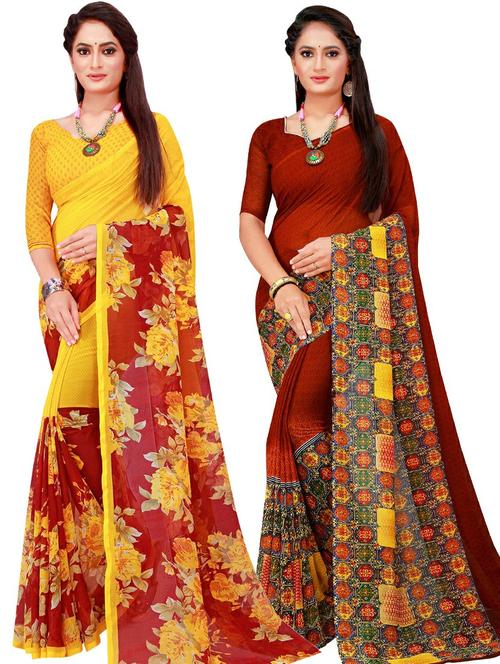 women pack of 2 casual wear combo sarees with blouse - 21456554 - Very Small Image - 1