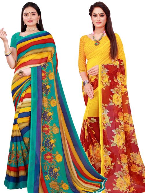 women pack of 2 casual wear combo sarees with blouse - 21456555 - Very Small Image - 1