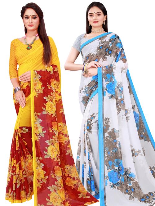 women pack of 2 casual wear combo sarees with blouse - 21456556 - Very Small Image - 1
