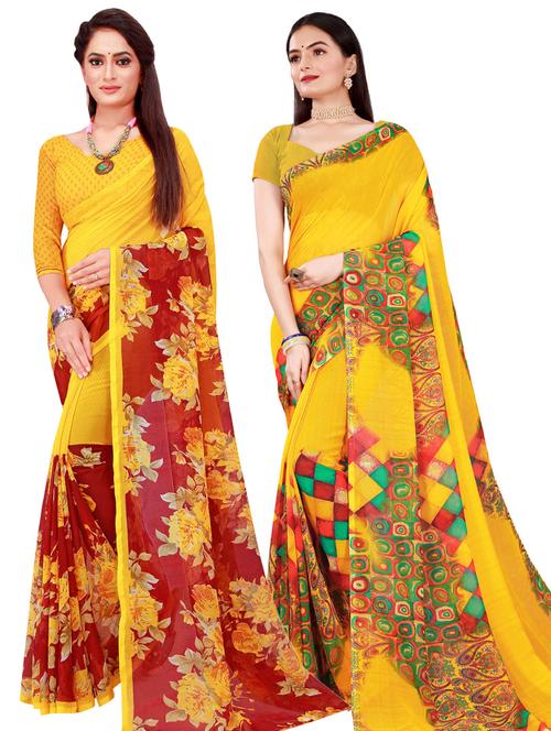 women pack of 2 casual wear combo sarees with blouse - 21456559 - Very Small Image - 1