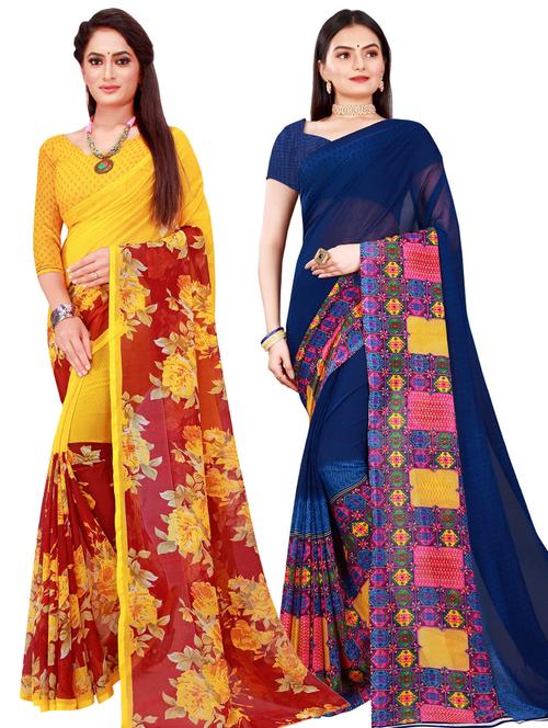 women pack of 2 casual wear combo sarees with blouse - 21456560 - Very Small Image - 1