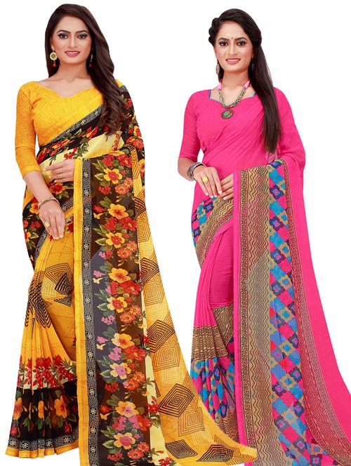 women pack of 2 casual wear combo sarees with blouse - 21456565 - Very Small Image - 1