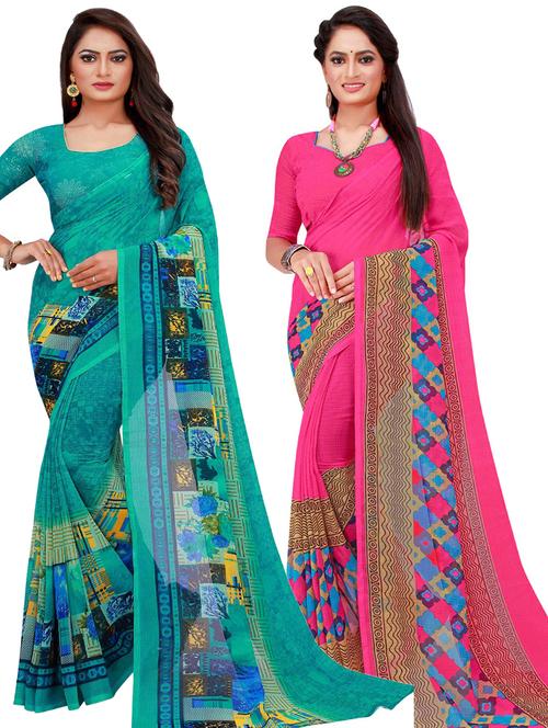women pack of 2 casual wear combo sarees with blouse - 21456566 - Very Small Image - 1