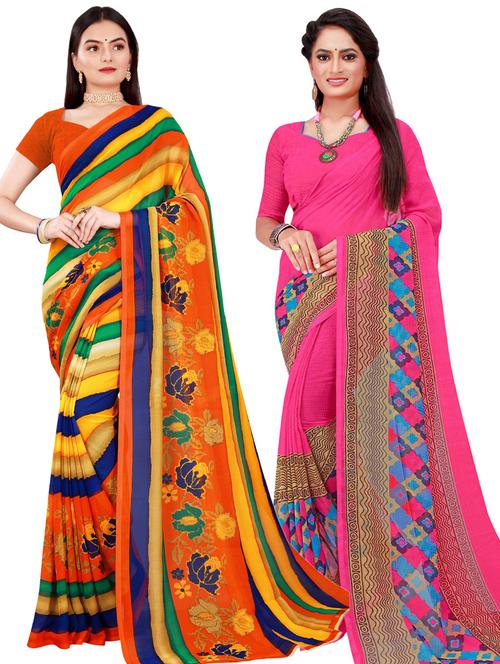 women pack of 2 casual wear combo sarees with blouse - 21456568 - Very Small Image - 1