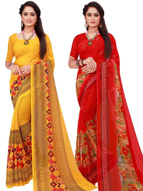 women pack of 2 casual wear combo sarees with blouse - 21456572 - Very Small Image - 1