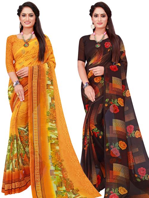 women pack of 2 casual wear combo sarees with blouse - 21456578 - Very Small Image - 1