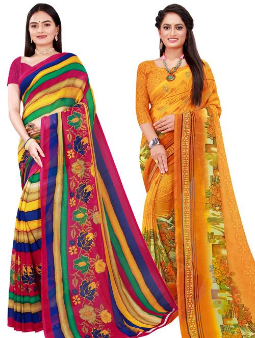 women pack of 2 casual wear combo sarees with blouse - 21456582 - Very Small Image - 1