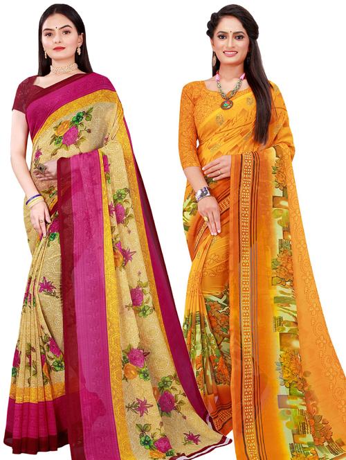 women pack of 2 casual wear combo sarees with blouse - 21456583 - Very Small Image - 1