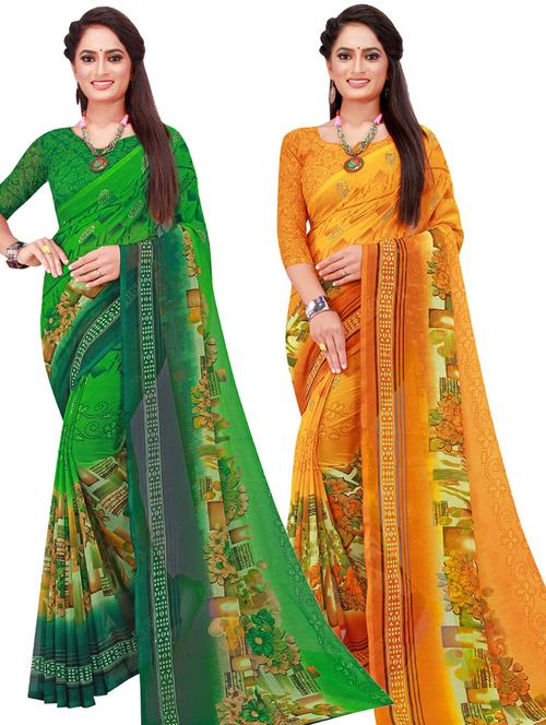 women pack of 2 casual wear combo sarees with blouse - 21456586 - Very Small Image - 1
