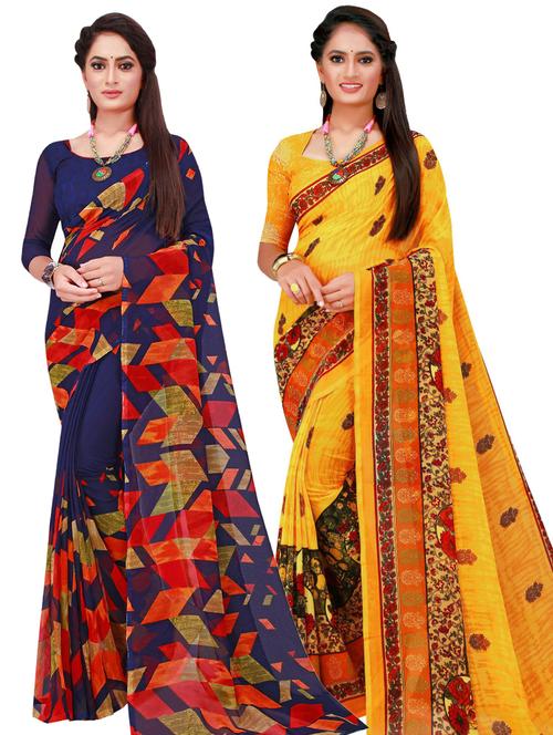women pack of 2 casual wear combo sarees with blouse - 21456595 - Very Small Image - 1