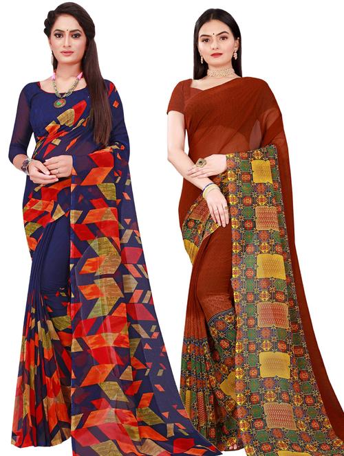women pack of 2 casual wear combo sarees with blouse - 21456596 - Very Small Image - 1
