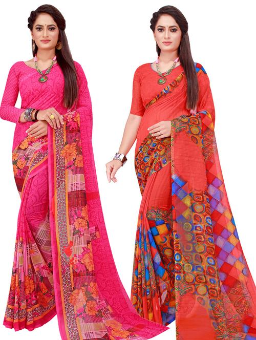 women pack of 2 casual wear combo sarees with blouse - 21456597 - Very Small Image - 1