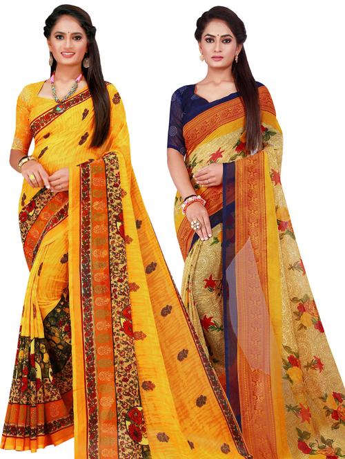 women pack of 2 casual wear combo sarees with blouse - 21456615 - Very Small Image - 1