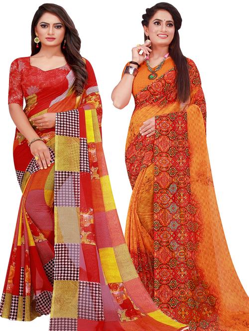 women pack of 2 casual wear combo sarees with blouse - 21456672 - Very Small Image - 1