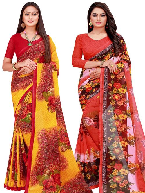 women pack of 2 casual wear combo sarees with blouse - 21456675 - Very Small Image - 1