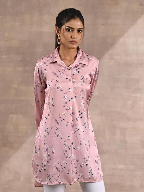 pink floral printed high-low shirt - 21456783 - Very Small Image - 1
