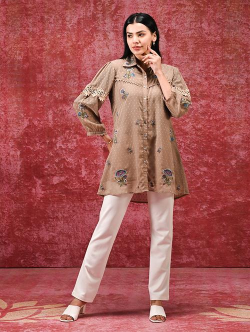 beige self-designed regular shirt - 21456836 - Very Small Image - 1