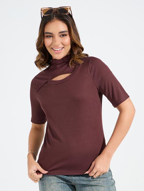 women brown polyester regular top - 21456996 - Very Small Image - 1
