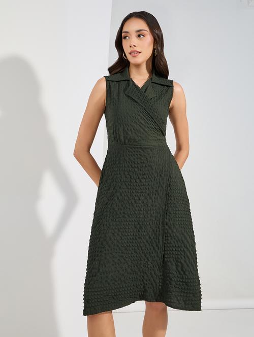 women olive polyester wrap dress - 21457019 - Very Small Image - 1