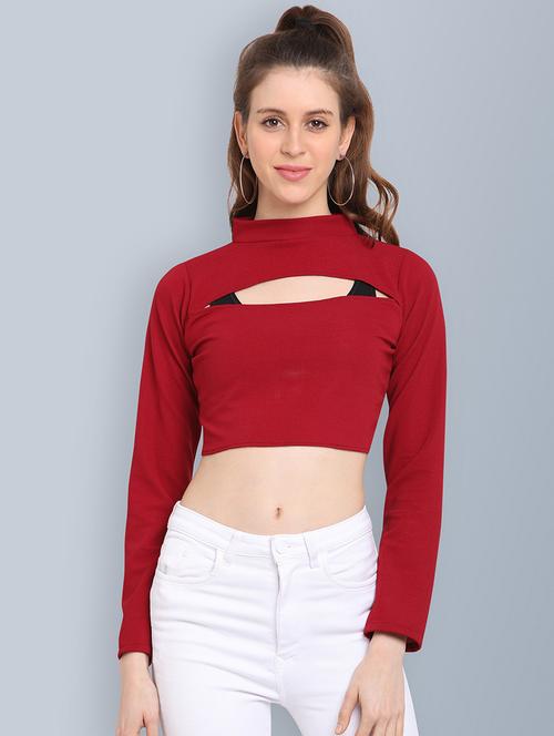 women solid cut out detailed crop top - 21457431 - Very Small Image - 1