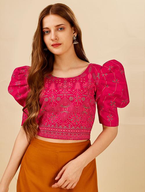 women self designed puff sleeves crop top - 21457499 - Very Small Image - 1