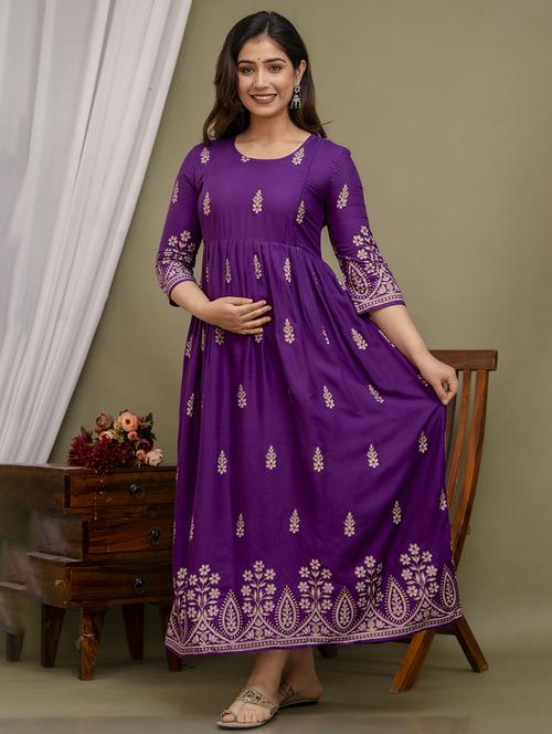 women three quarter sleeve printed maternity wear - 21458145 - Very Small Image - 1