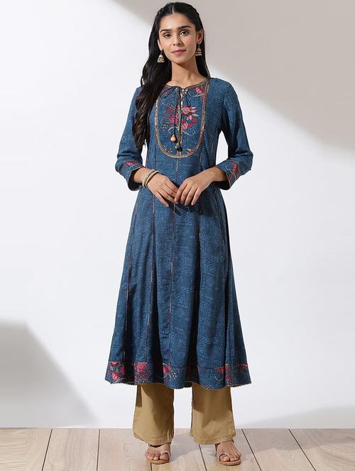 women teal blue cotton anarkali kurta - 21458759 - Very Small Image - 1