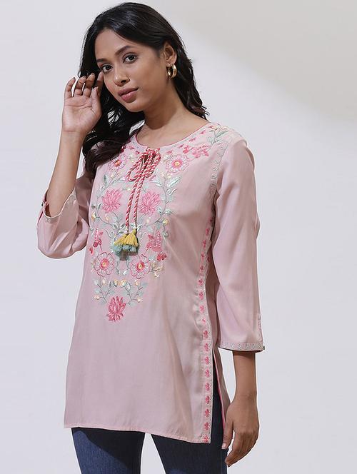 women pink cotton straight kurti - 21458915 - Very Small Image - 1