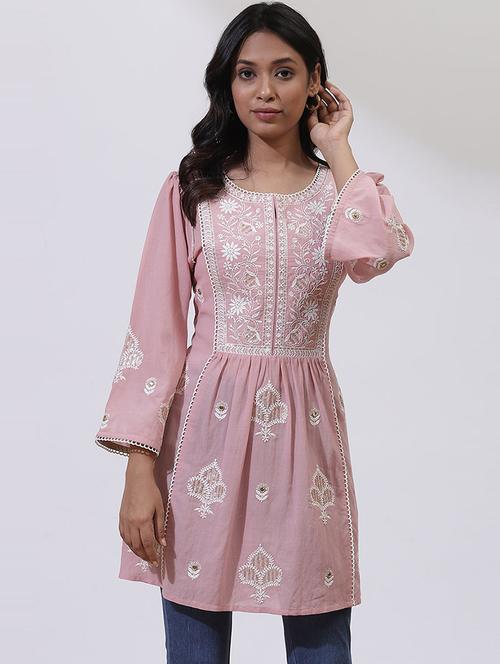 women pink cotton blend a-line kurti - 21458920 - Very Small Image - 1