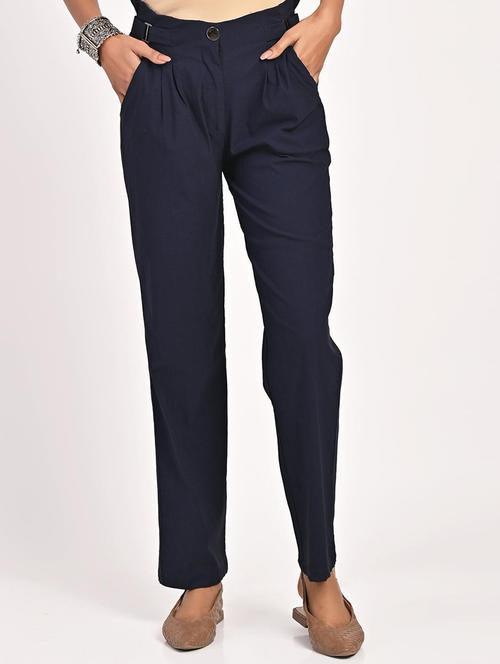 navy blue solid peg trouser - 21459110 - Very Small Image - 1