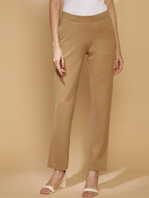 beige solid cigarette pants trouser - 21459129 - Very Small Image - 1