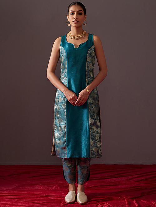 women teal blue kurta pant set - 21459565 - Very Small Image - 1
