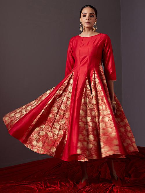 women red self design fit & flare dress - 21459872 - Very Small Image - 1