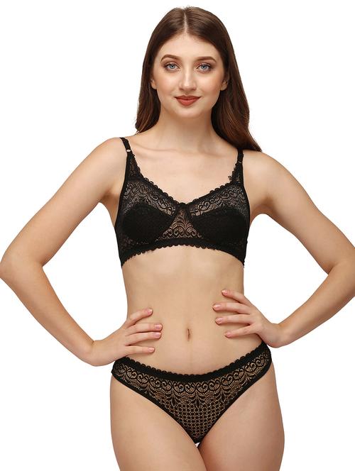 women black net bra and panty set - 21460066 - Very Small Image - 1