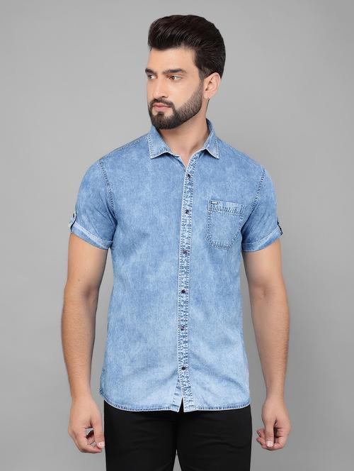 light blue denim casual shirt - 21461079 - Very Small Image - 1