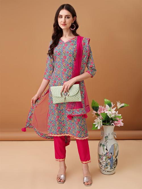 women grey printed kurta pant set with dupatta - 21461309 - Very Small Image - 1