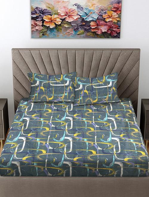 abstract printed double bedsheets with elastic border all around - 21461370 - Very Small Image - 1