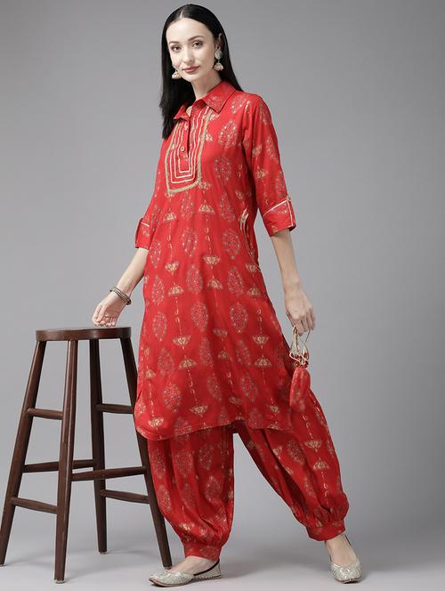 women red floral printed kurta salwar set - 21461616 - Very Small Image - 1