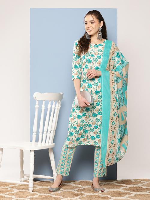 turquoise cotton suit  set - 21461619 - Very Small Image - 1