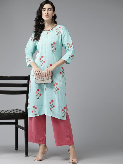 women sea green silk straight kurta - 21461687 - Very Small Image - 1