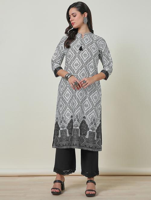 women white polyester straight kurta - 21461925 - Very Small Image - 1
