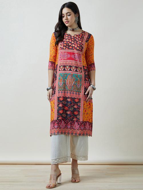 women yellow viscose straight kurta - 21461953 - Very Small Image - 1