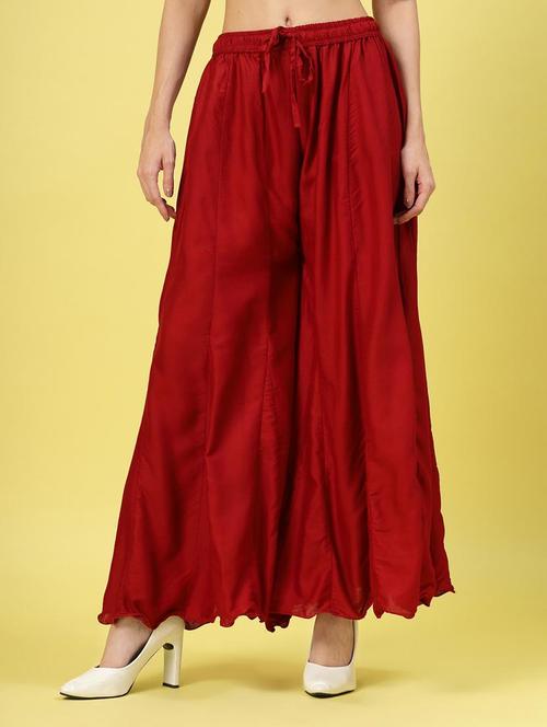 women maroon solids flared palazzo - 21462104 - Very Small Image - 1