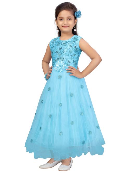 girls aqua blue self-designed frock - 21462370 - Very Small Image - 1