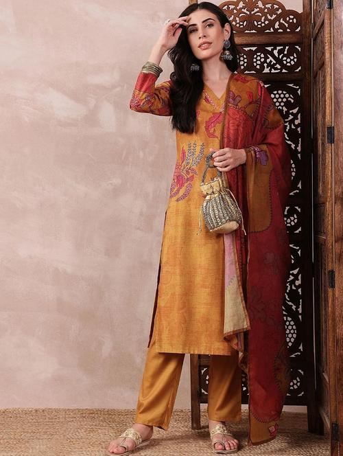 women mustard floral printed suit set - 21462873 - Very Small Image - 1