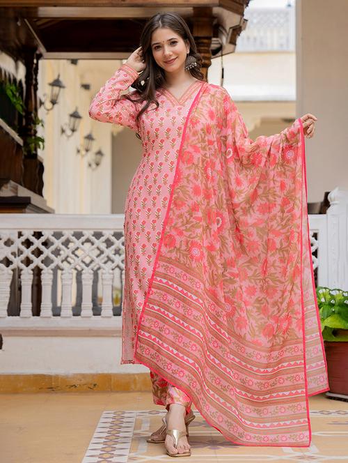 women pink floral printed suit set - 21462884 - Very Small Image - 1