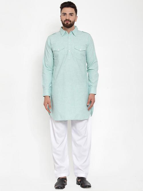 men light blue cotton kurta pyjama ethnic wear set - 21463059 - Very Small Image - 1