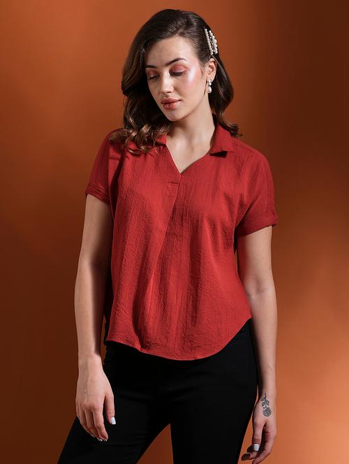 globus women rust shirt collar extended sleeves workwear top - 21463140 - Very Small Image - 1