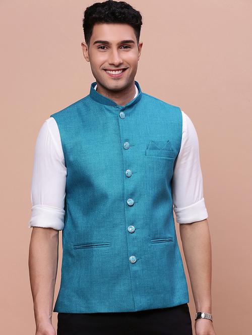 light blue solid nehru jacket - 21463349 - Very Small Image - 1